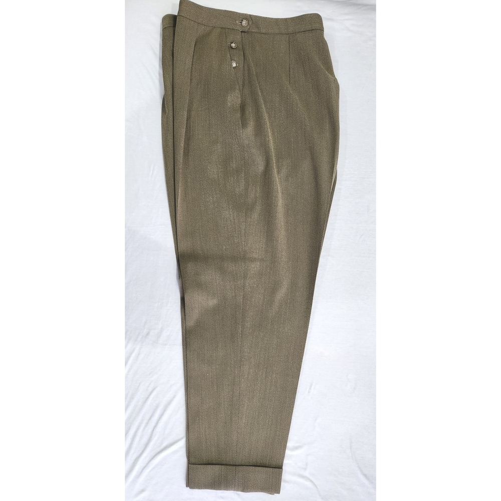 Vintage Burberrys Virgin Wool High Waist Tapered Trousers Olive Drab Size 14 - Picture 3 of 9